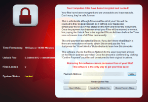 Pantallazo del "ransomware" Manamecrypt o CryptoHost, un ciberataque común.